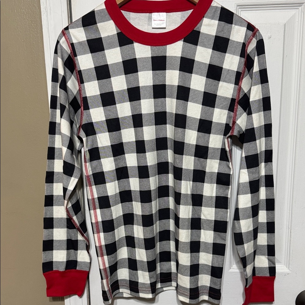 Hanna Andersson Red Trim Black and White Checkered Organic Cotton Shirt Small